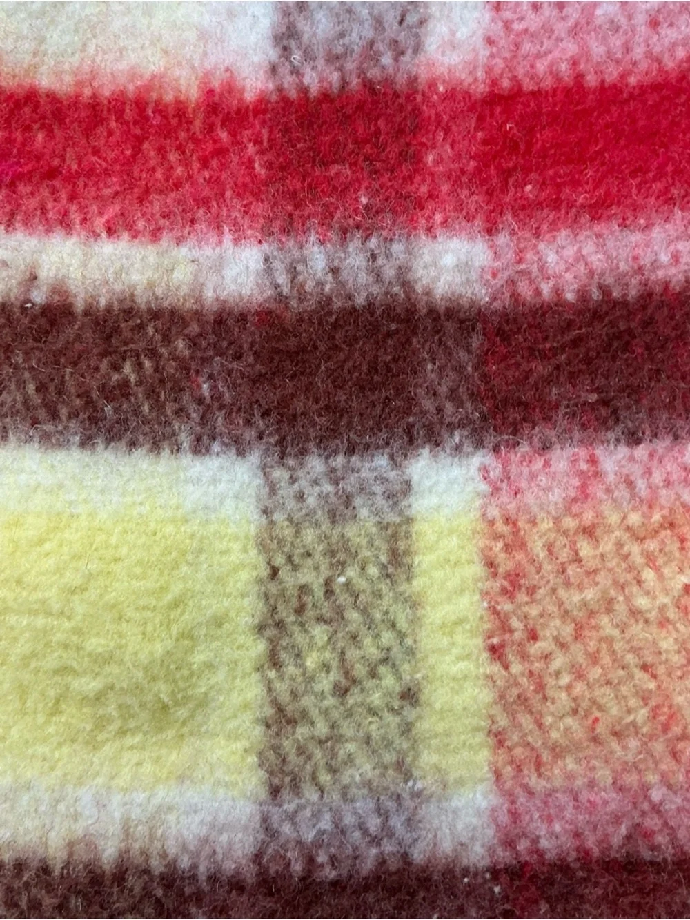 Vintage plaid brown/yellow/red wool blanket W/satin binding 70 x 82